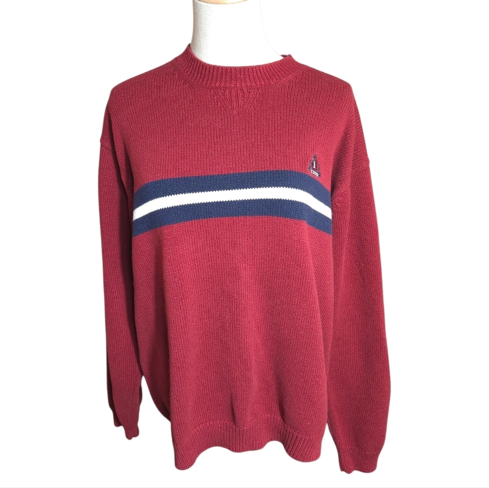 IZOD Burgundy Striped Men's Cotton Sweater